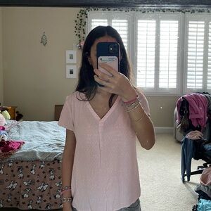 Pink Subtle Floral Pattern V-Neck Women's Top